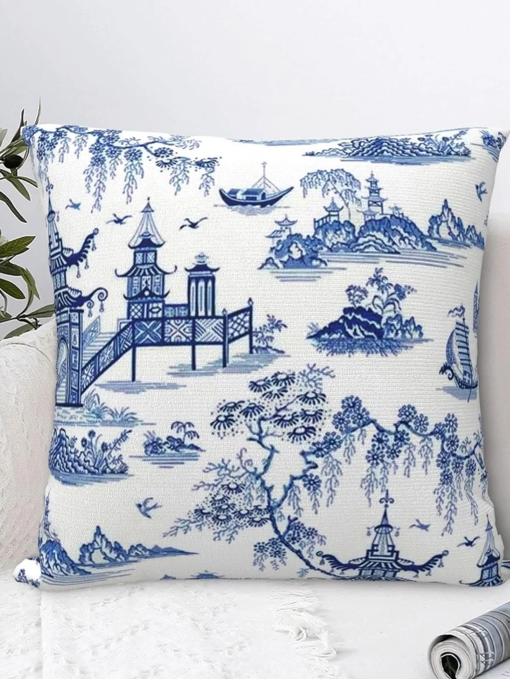 Blue White Chinoiserie Pillow Cover Decorative Throw Cushion Cover