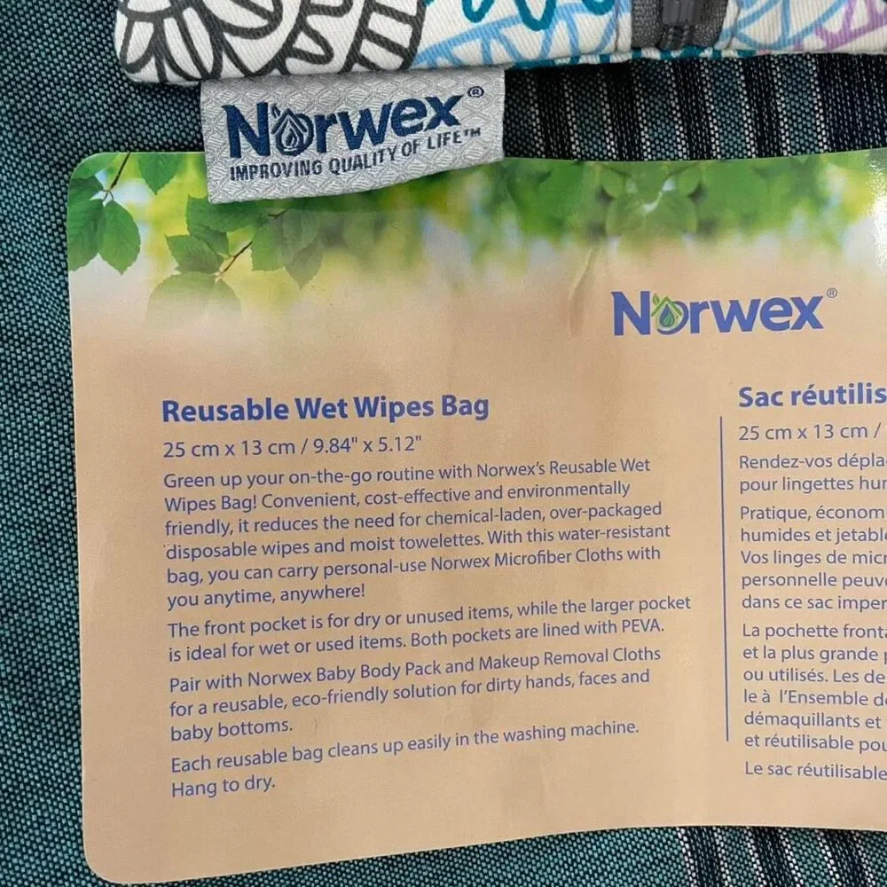 New Norwex Reusable Wet Wipes Bag, Eco Friendly, Summer Travel