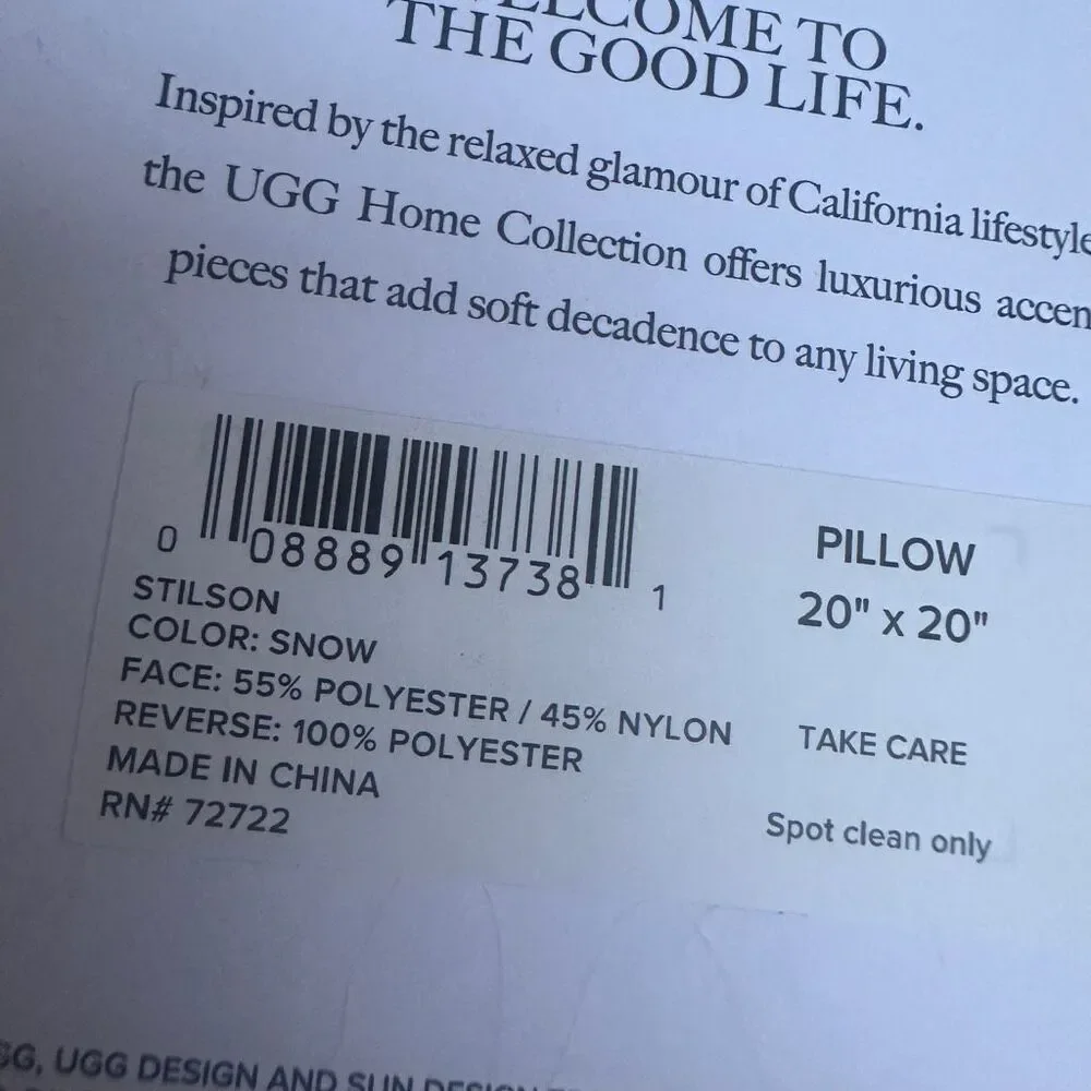 UGG $98 Stilson Knitted Accent Pillow Snow 20x20 Cream Home Decor NEW