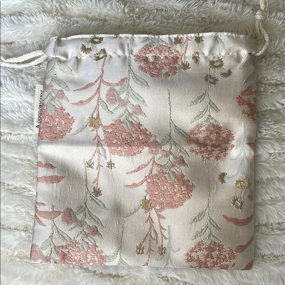 Floral Drawstring Bag - Cream and Pink