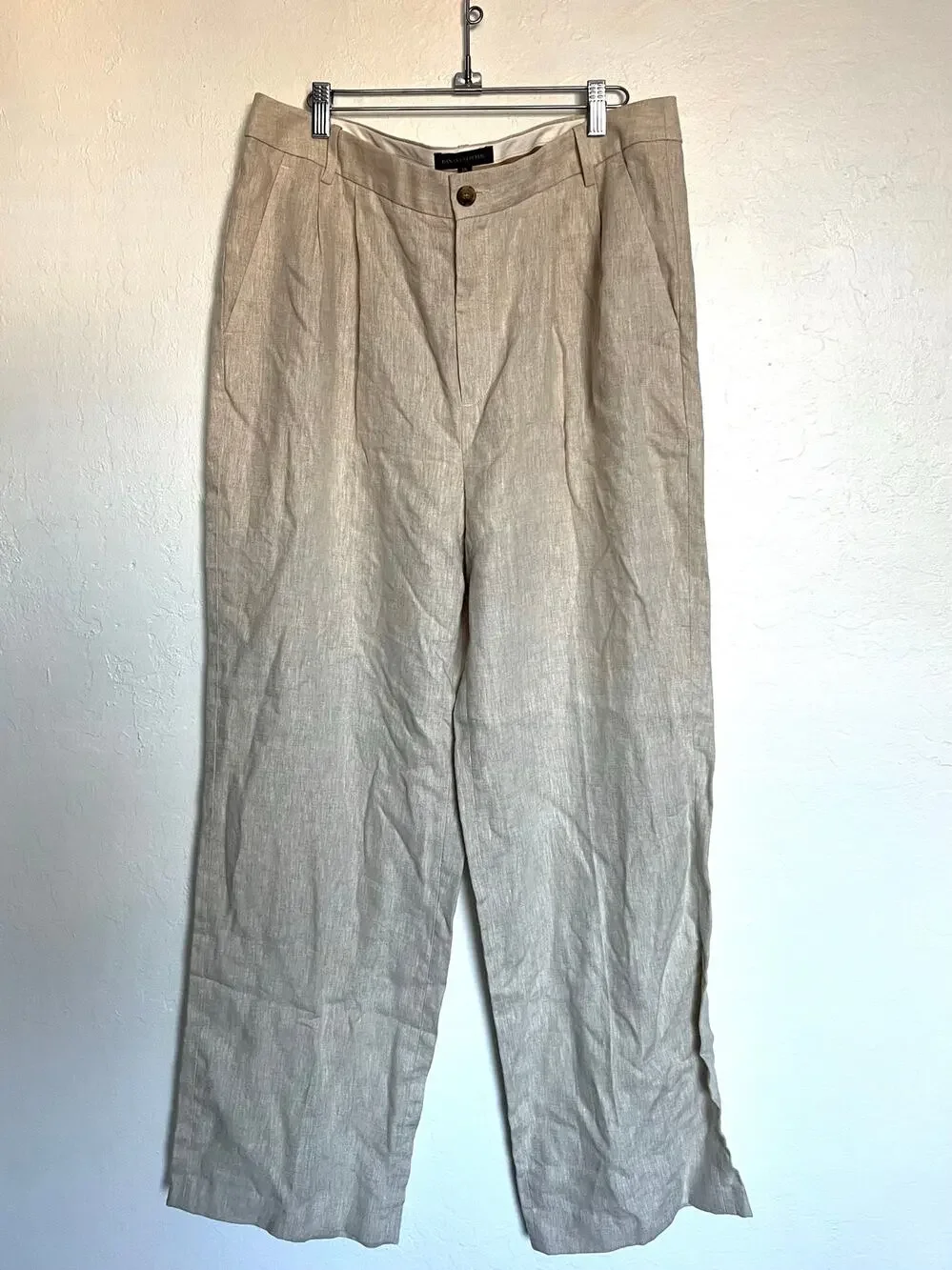 Banana Republic Linen Pants Womens 14 Long Beige Pleated Dress Trouser Slacks