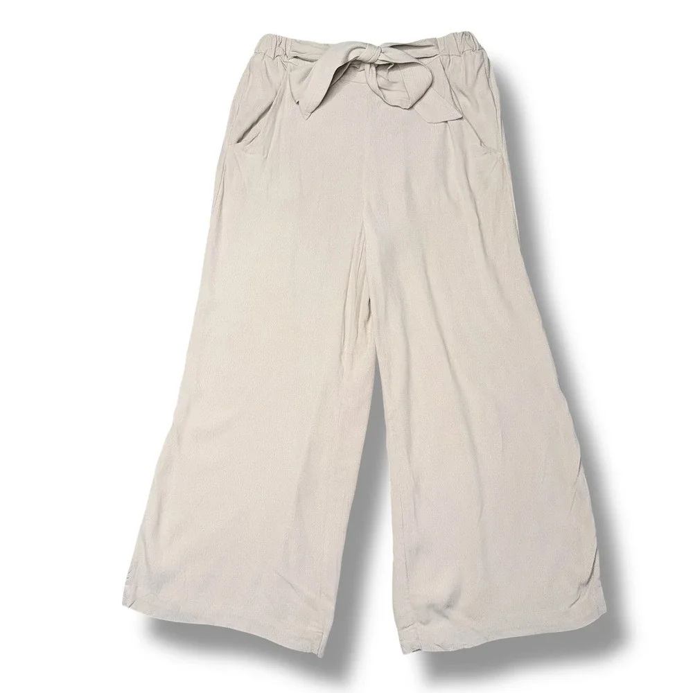 Wilfred‎ Wide Leg Tie Waist Pants Womens Small Beige Excellent Viscose Rayon