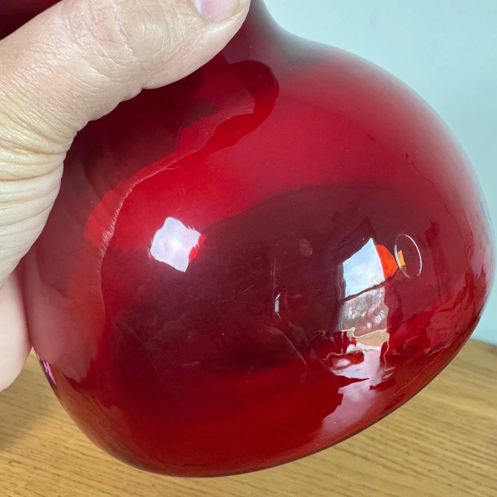 Vintage Ruby Red Glass Hourglass Vase‎ MCM Art Glass