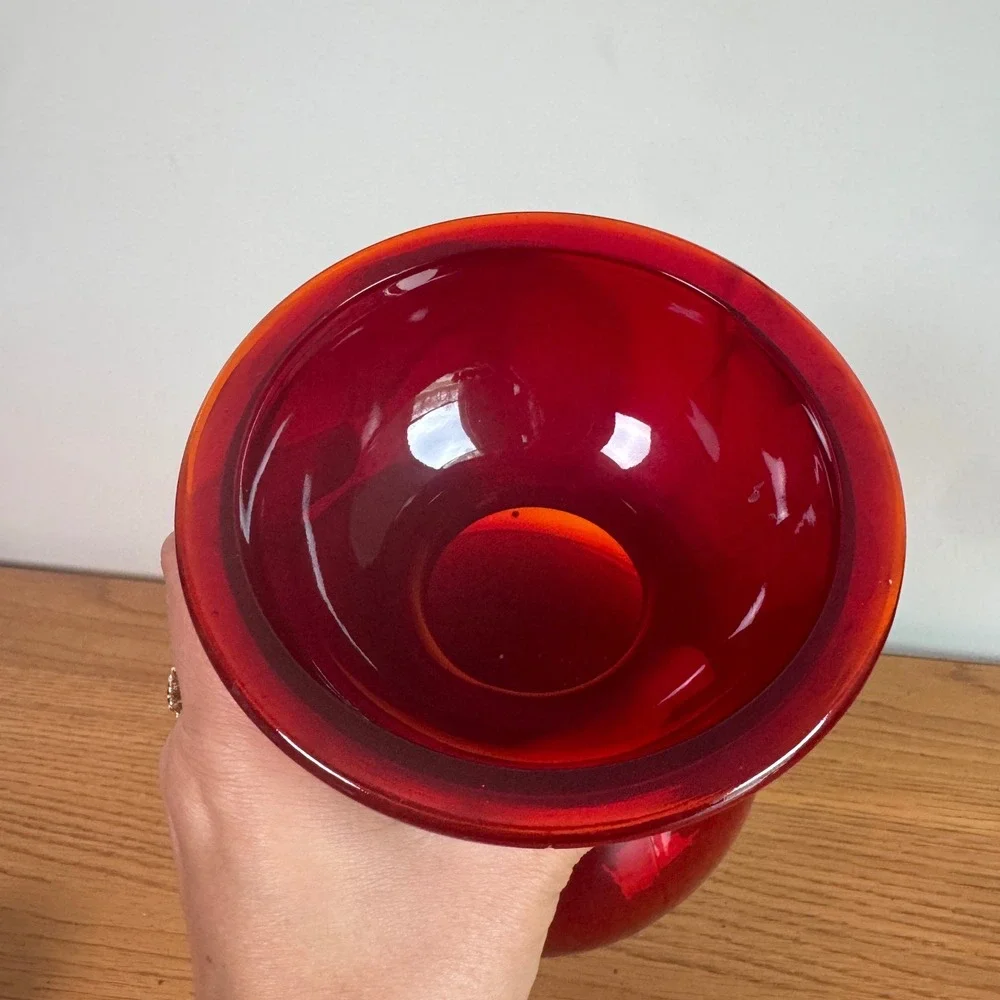 Vintage Ruby Red Glass Hourglass Vase‎ MCM Art Glass