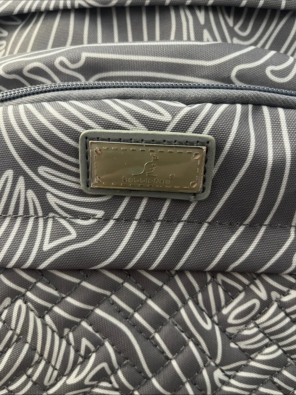 BabbleRoo light grey and white diaper bag