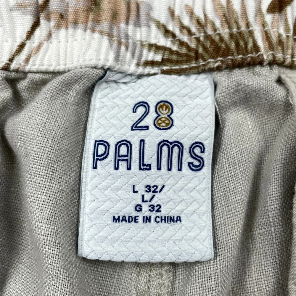 28 Palms Mens 100% Linen Pants L 32 Beige Straight Pockets Cruise Beach Wedding