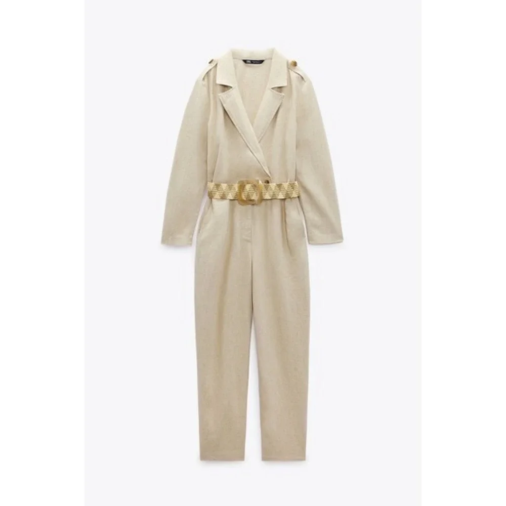 ZARA linen blend belted long sleeve jumpsuit 2157/057 A5