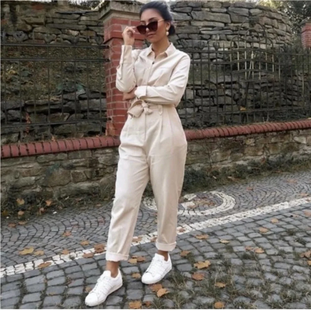 ZARA linen blend belted long sleeve jumpsuit 2157/057 A5