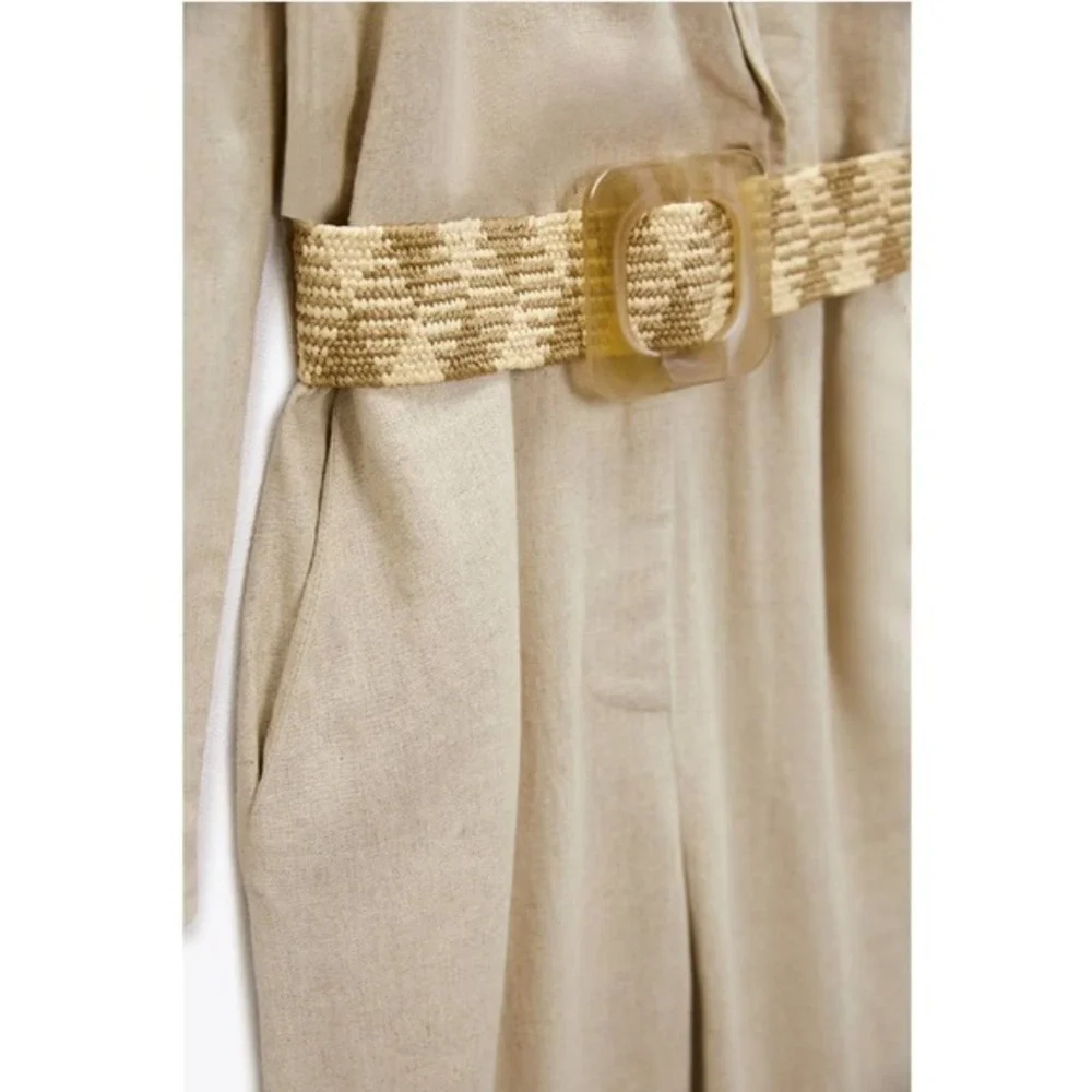 ZARA linen blend belted long sleeve jumpsuit 2157/057 A5