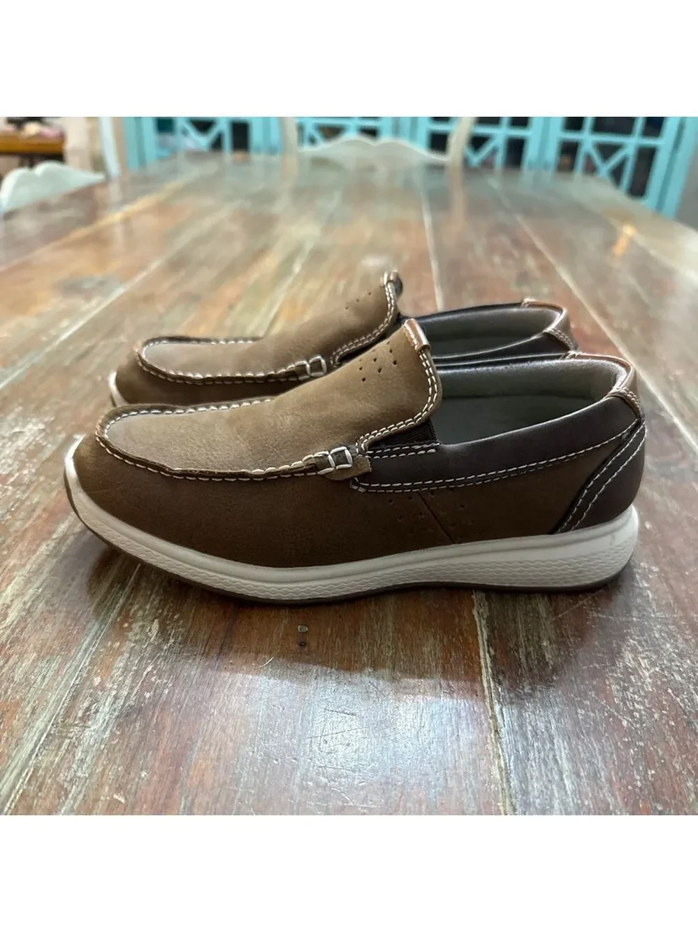 Florsheim Brown White Slip On Loafers Comfortech Little Boy Size 1