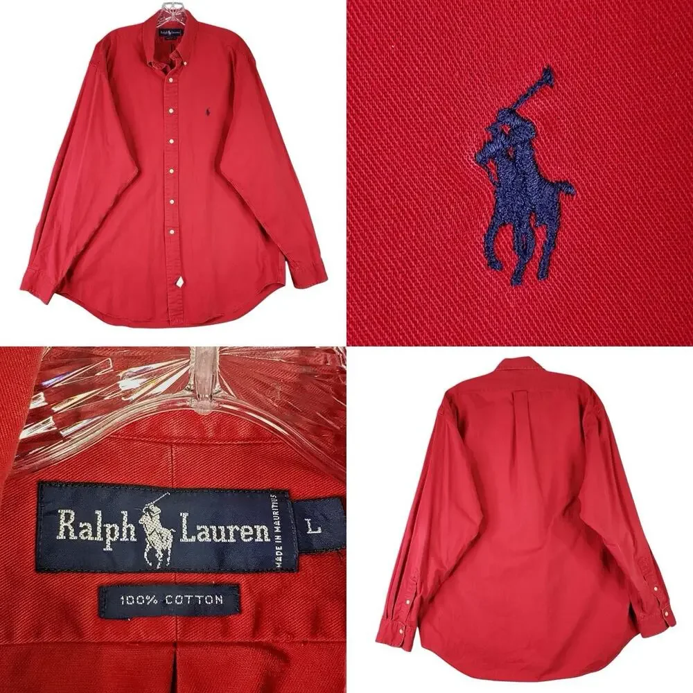Polo Ralph Lauren Oxford Shirt Mens Size L/XL Button Down Red Long Sleeve