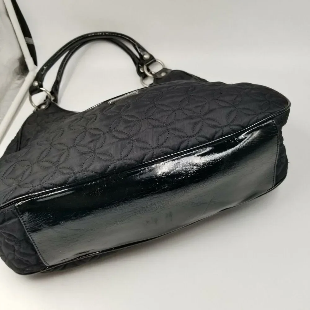 Vera Bradley Pocketbook Hobo Purse Black Quilted Patent Leather Trim