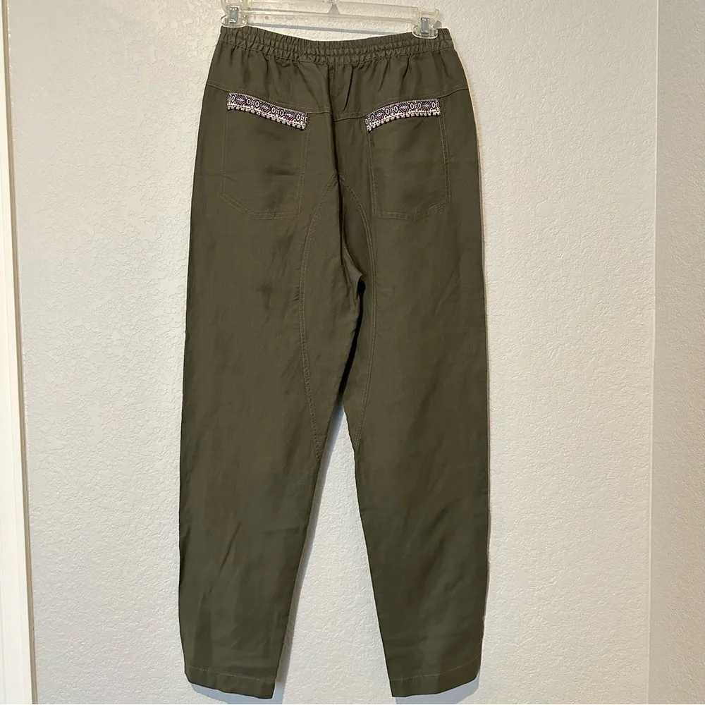 New Zara $119 SRPLS Surplus Linen Embroidered Green Pants Small 2747/972