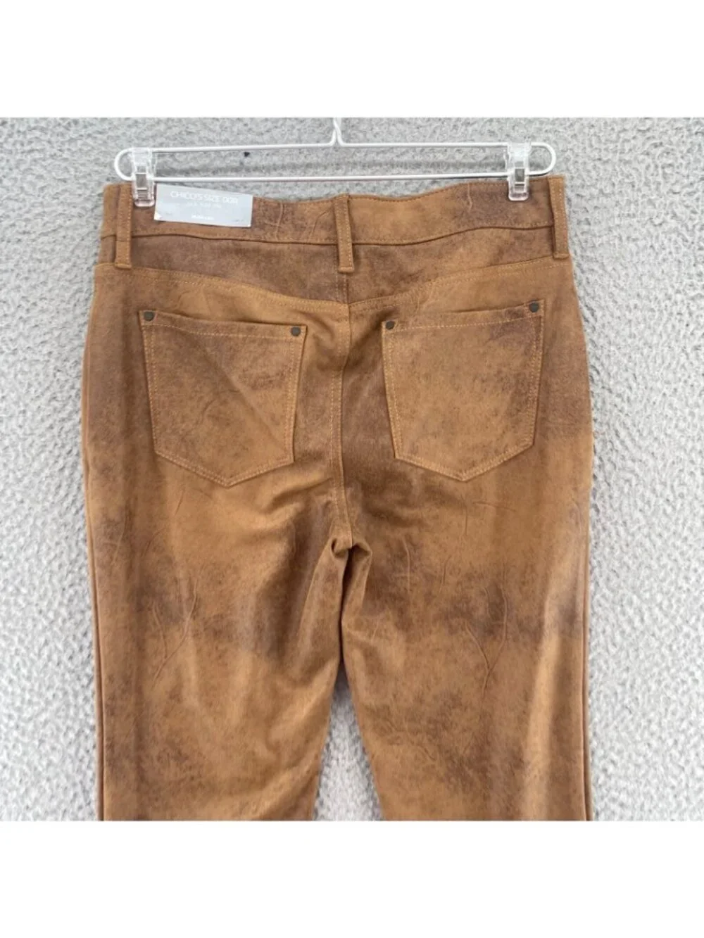 Chicos Jeans Womens 00 US 2R Brown Faux Suede 5 Pocket Worn Luggage Slim Leg NWT