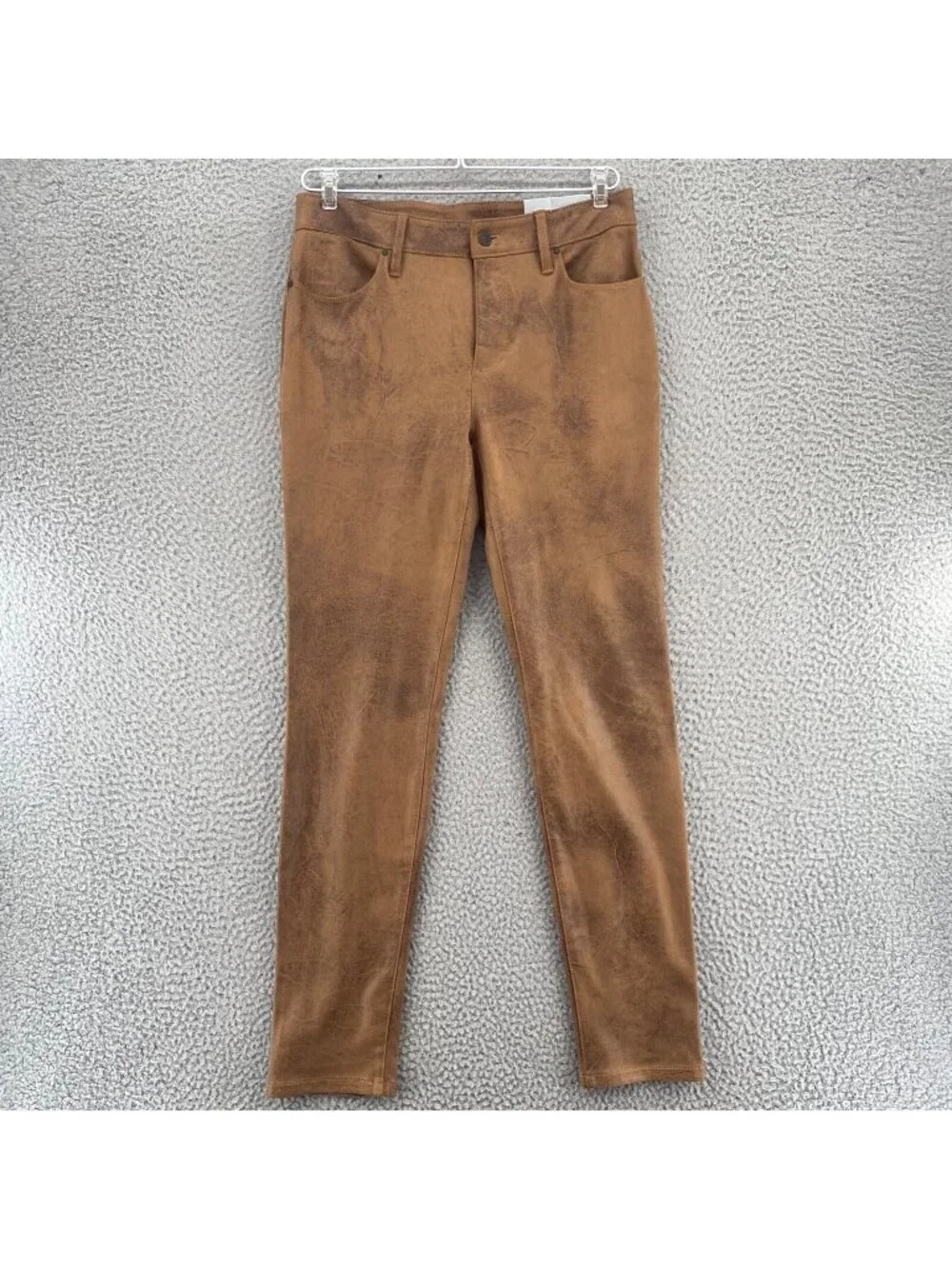 Chicos Jeans Womens 00 US 2R Brown Faux Suede 5 Pocket Worn Luggage Slim Leg NWT
