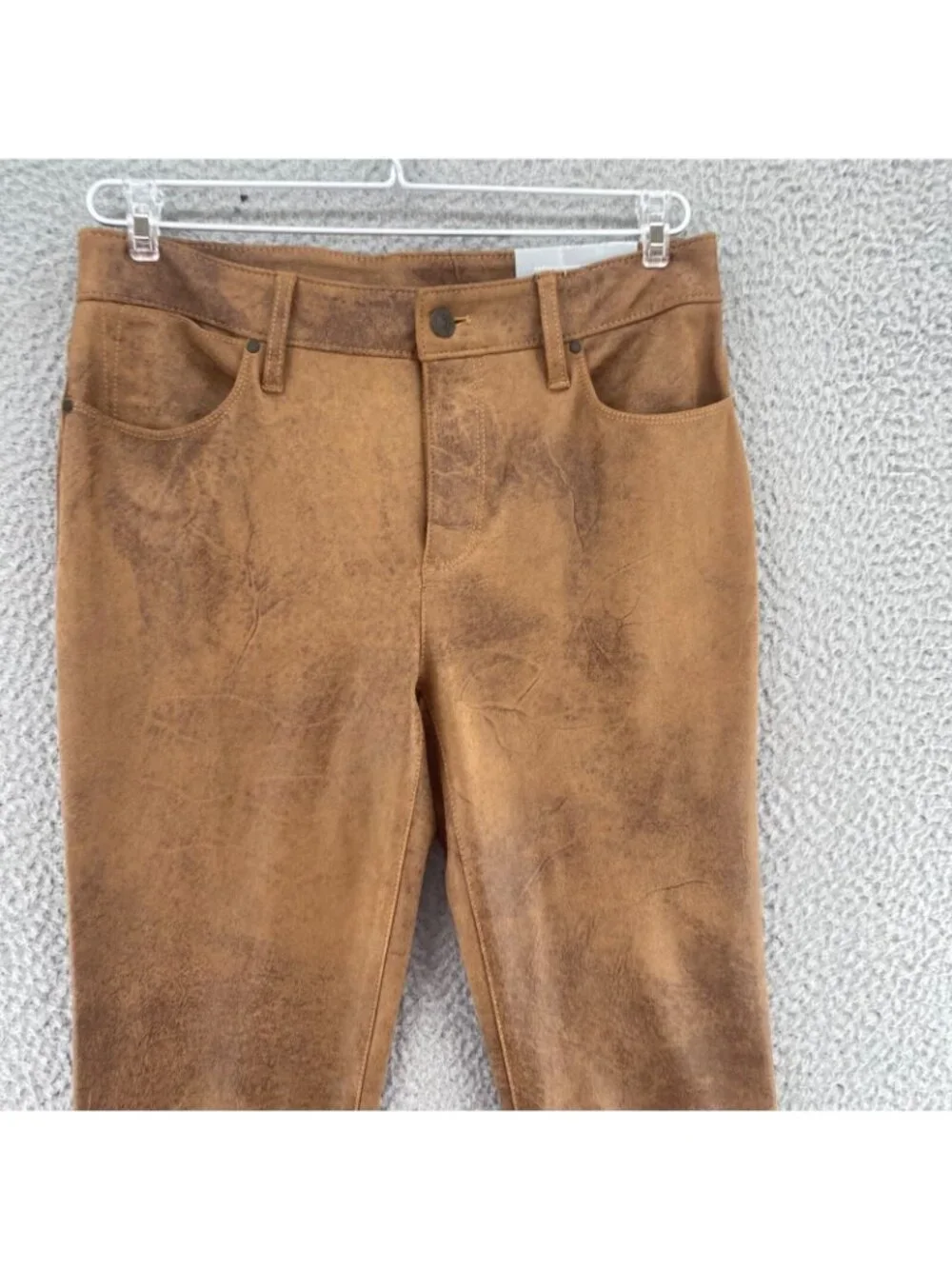 Chicos Jeans Womens 00 US 2R Brown Faux Suede 5 Pocket Worn Luggage Slim Leg NWT
