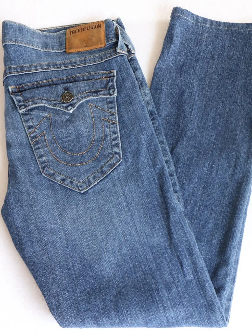 True Religion Ricky Relaxed Straight Jeans Mens 34x32 Flap Pocket Y2K