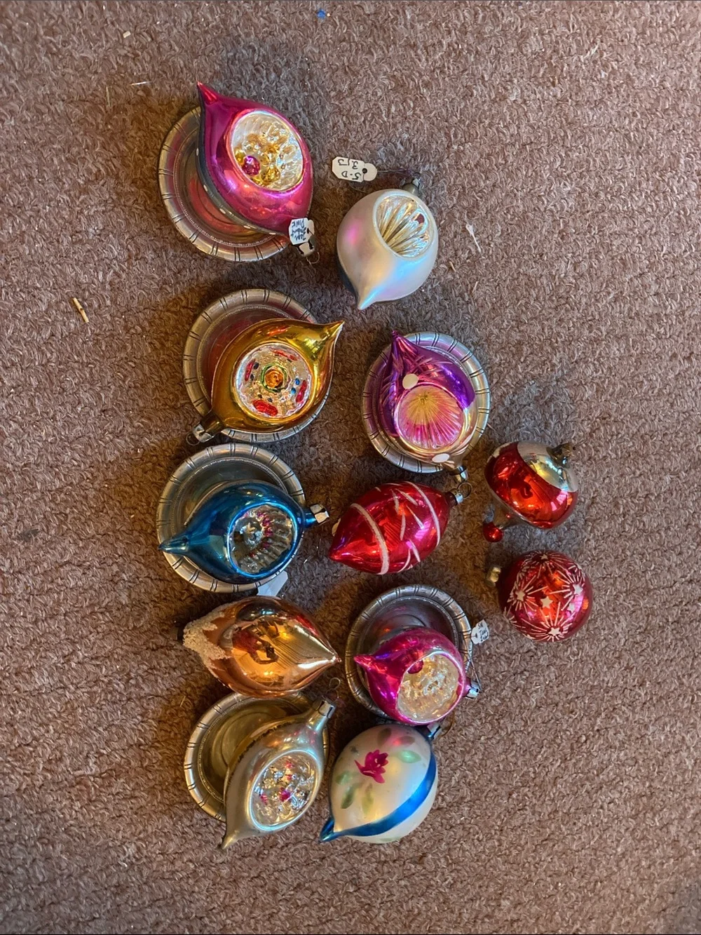 Vintage antique Mercury glass indent reflector Christmas ornaments 12