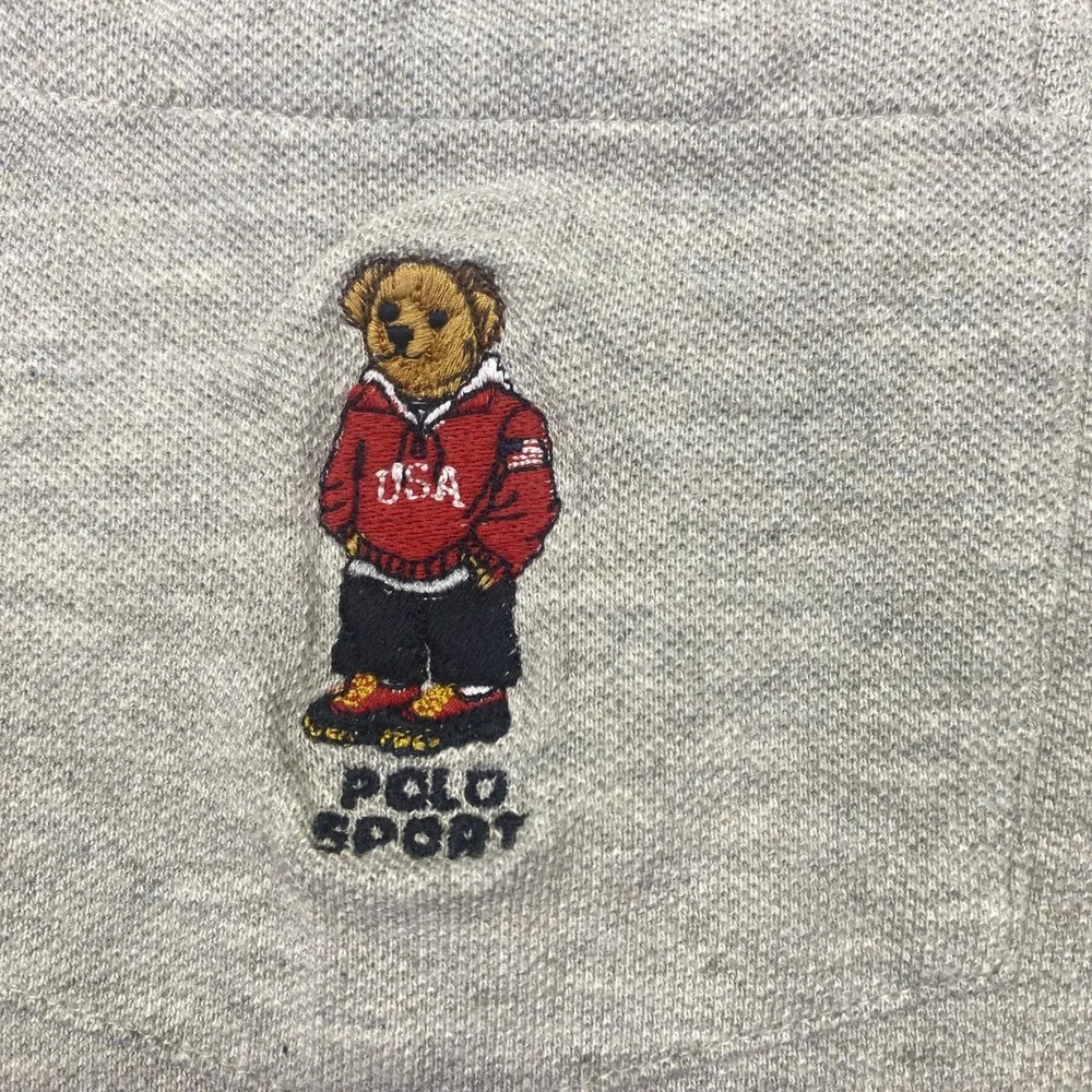 Polo Ralph Lauren Mens XL Heather Grey Long Sleeve Polo‎ Shirt Embroidered Bear