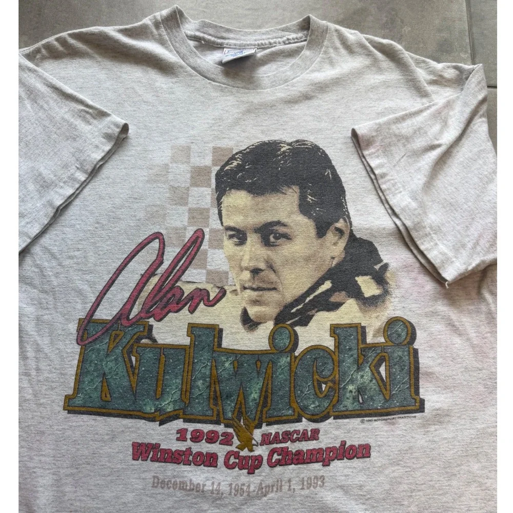 Vintage 1993 Alan Kulwicki NASCAR Winston Cup Champion T-Shirt Grey XL USA Made