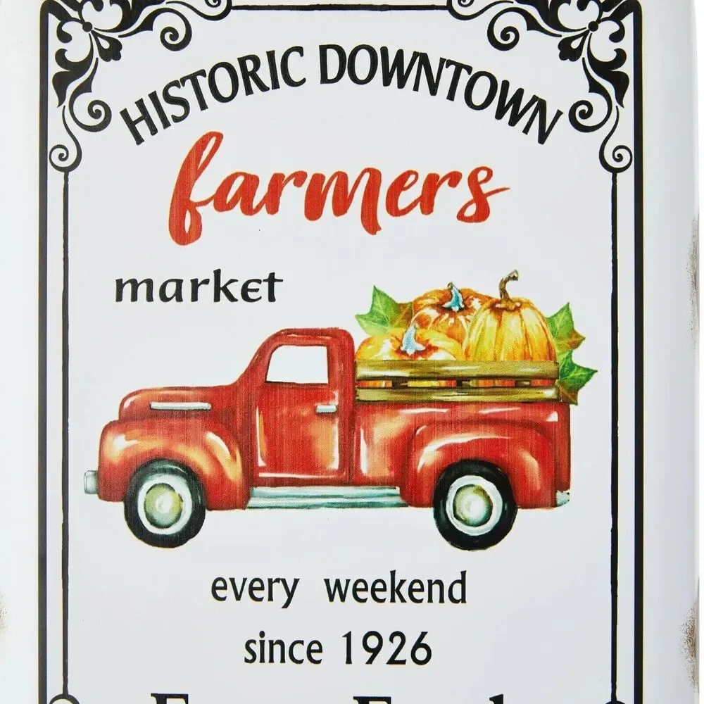 Farmer's Market Wall Plaque Historic Downtown Retro Truck Enamel 8.5 x 12-in NEW