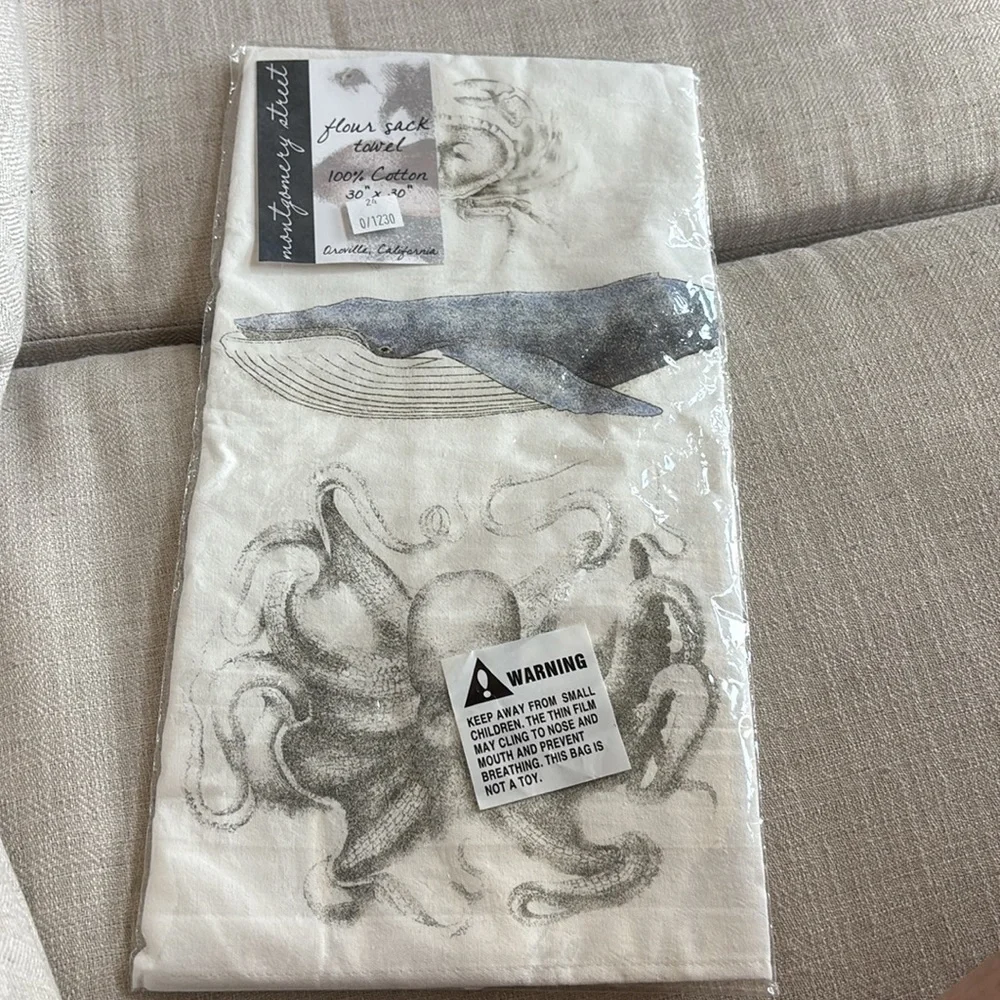 Mary Lake-Thompson Montgomery Street Blue Whale, Crab, Octopus Cotton Dish Towel