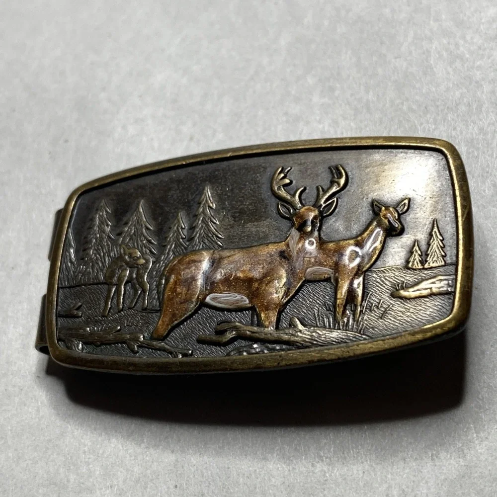 Vintage ANSON‎ ENAMEL DEER MONEY CLIP WITH DOUBLE ACTION SPRING MADE IN THE USA