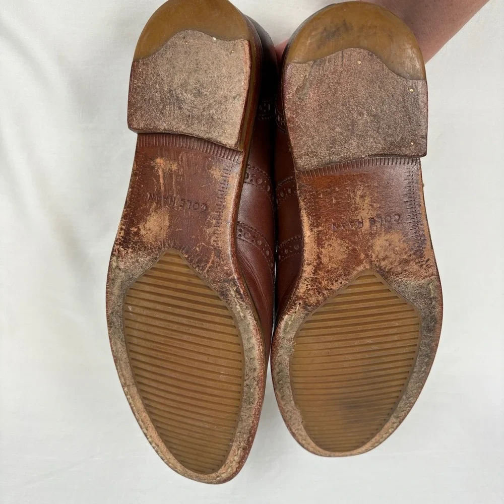 Cole Haan Wingtip Oxford 9.5M Brown Leather Brogue Grand.OS Dress Shoes Business