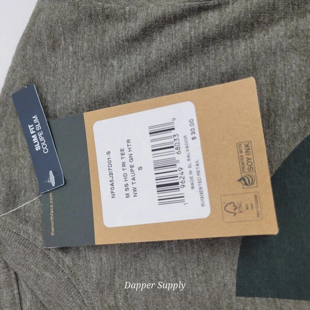 The North Face‎ Men's Small Tee Taupe Green Heather Slime Fit New