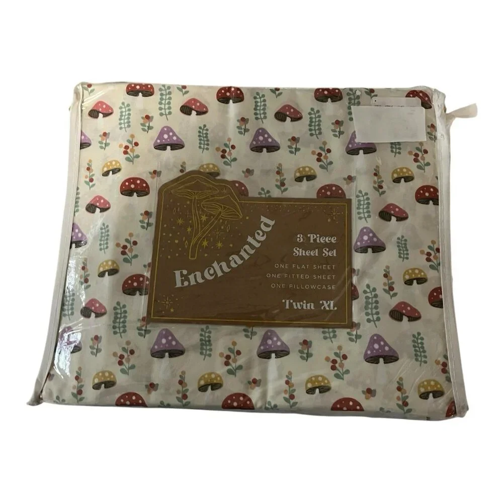 Enchanted Sheet Set Twin XL All‎ Over Colorful Mushroom Print Retro 70s Whimsy