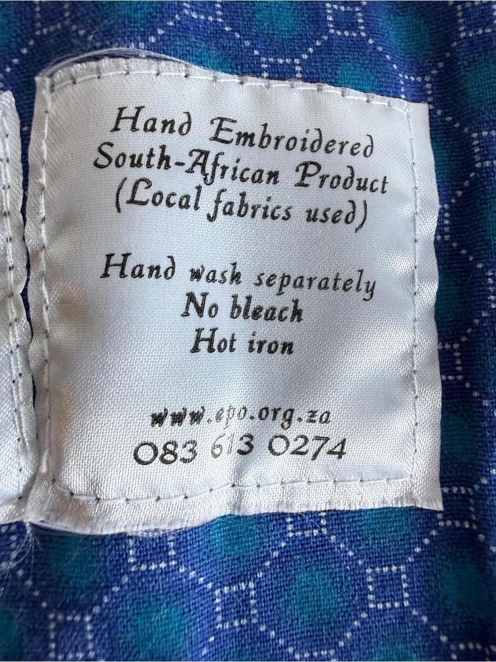 Tsitsikamma Eersterivier Embroidery measurements width