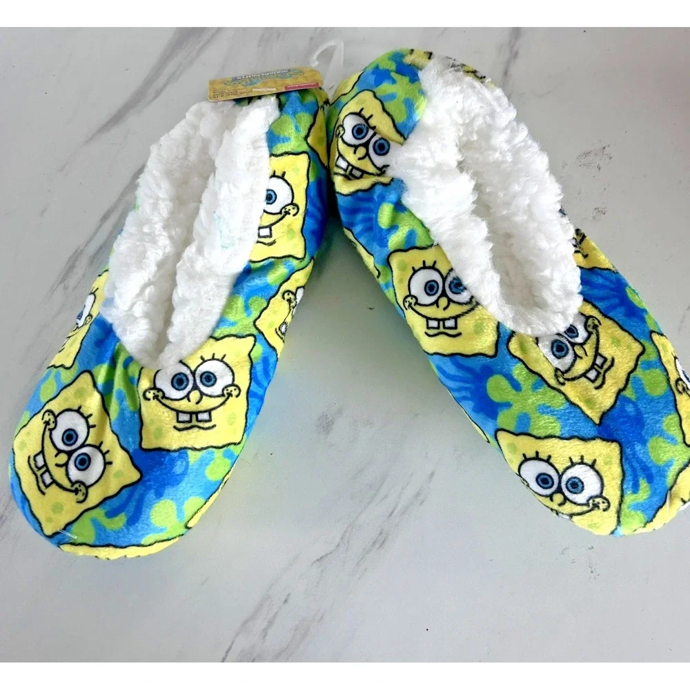 Sponge Bob Square Pants Nickelodeon‎ Slippers Sherpa Kids S/M Size 8 - 13 BxV