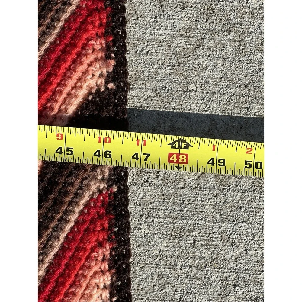 Vtg Afghan Lap Crochet Grandma Chevron Zig Zag Red Pink Brown Handmade‎ Blanket