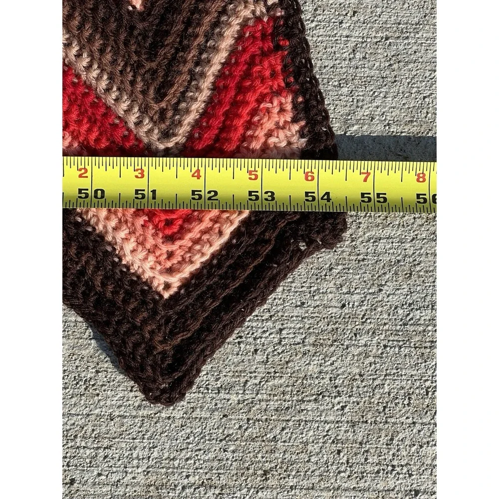 Vtg Afghan Lap Crochet Grandma Chevron Zig Zag Red Pink Brown Handmade‎ Blanket