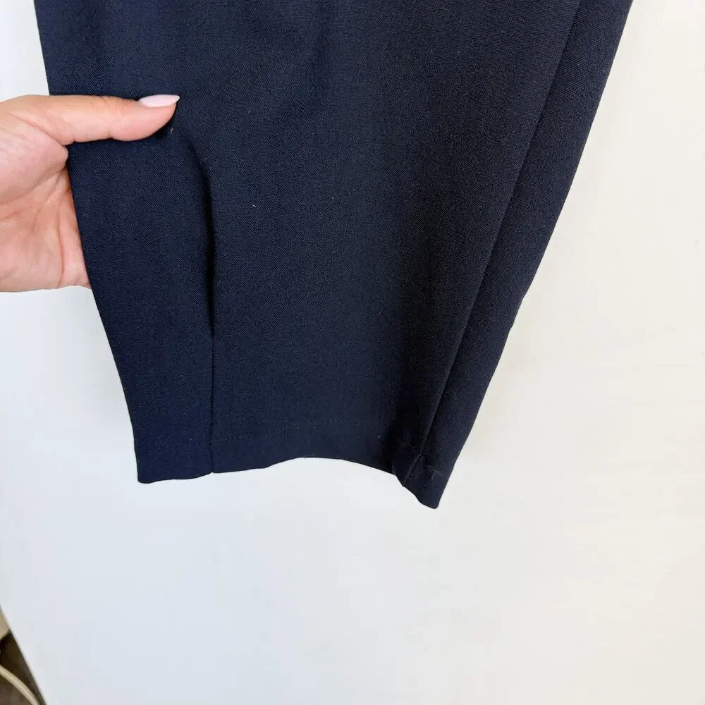 Zara Womens Linen Blend Carrot Fit Cropped Trouser Pants High Rise Navy Blue - L