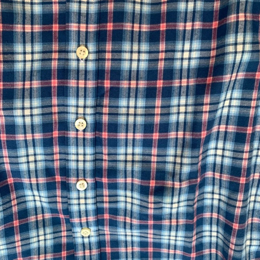 Vineyard Vines Performance Whale Shirt Boys Large 16 Blue Pink Plaid Button Down