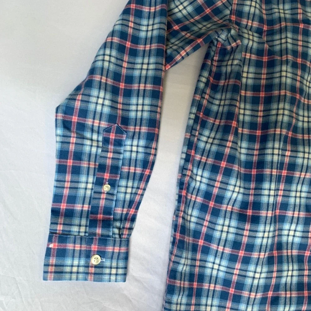 Vineyard Vines Performance Whale Shirt Boys Large 16 Blue Pink Plaid Button Down