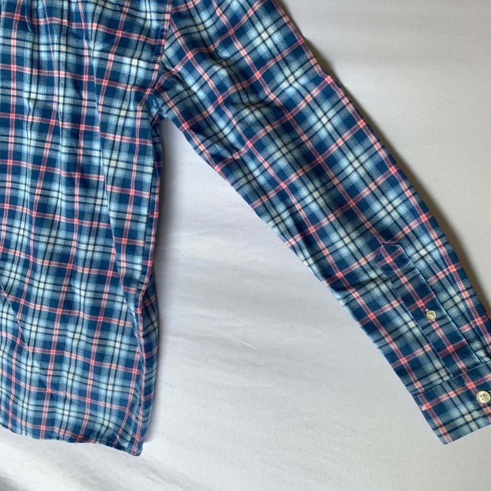 Vineyard Vines Performance Whale Shirt Boys Large 16 Blue Pink Plaid Button Down