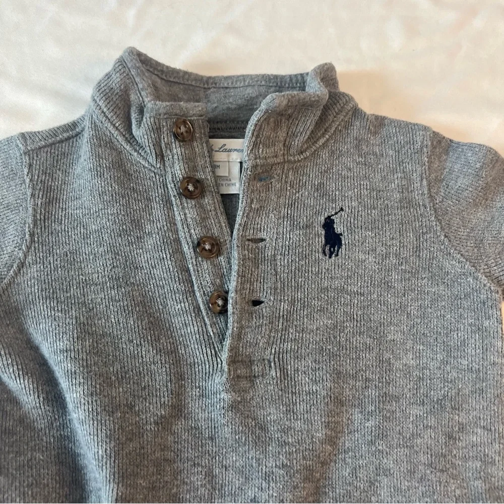 Ralph Lauren Baby Boys Gray Waffle Knit Footed Sleeper Romper 3M Pony Henley