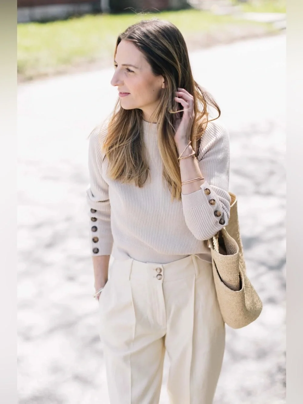 Sezane Cyprien Straight Pants In Cream Size 40