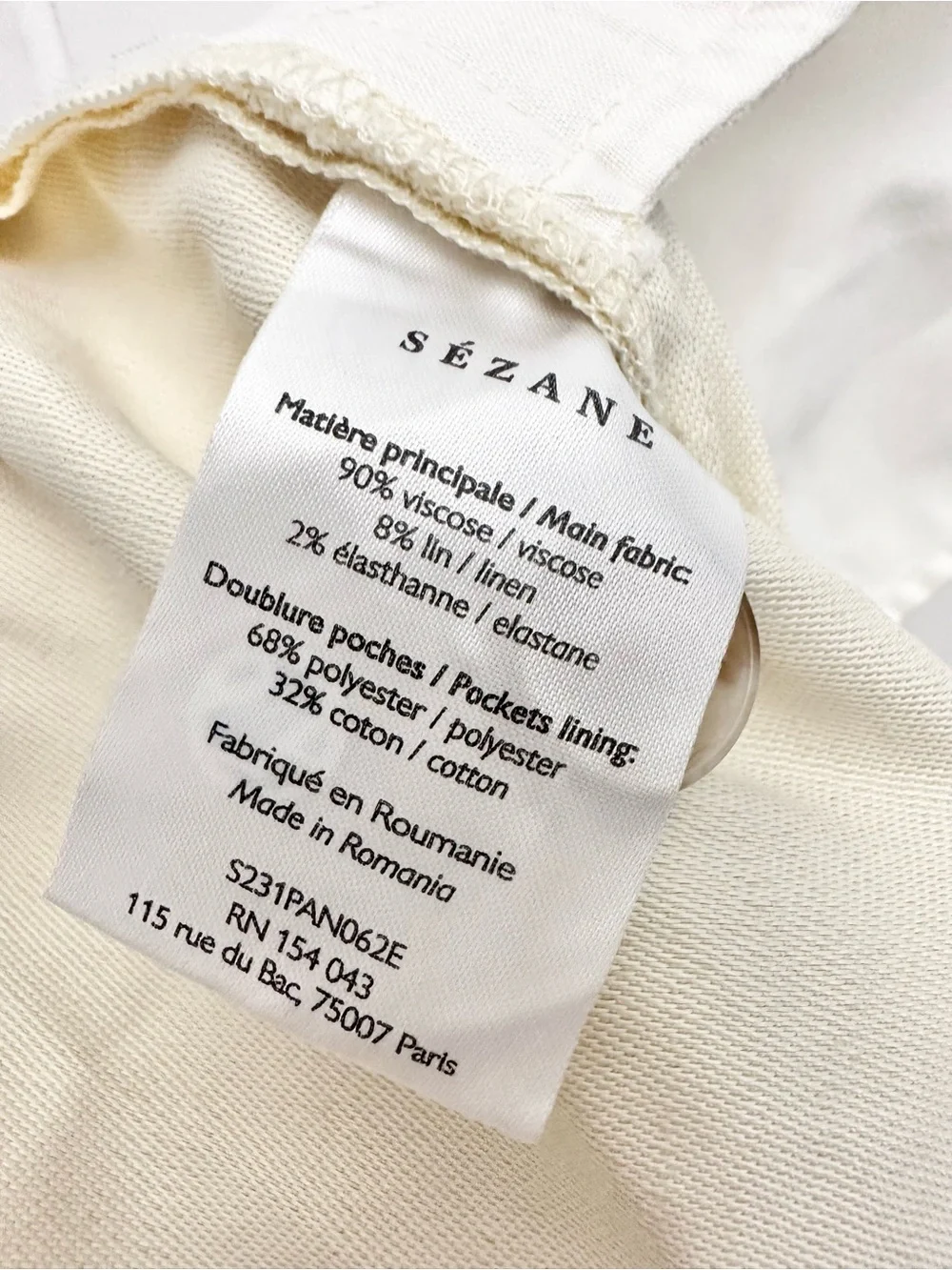 Sezane Cyprien Straight Pants In Cream Size 40