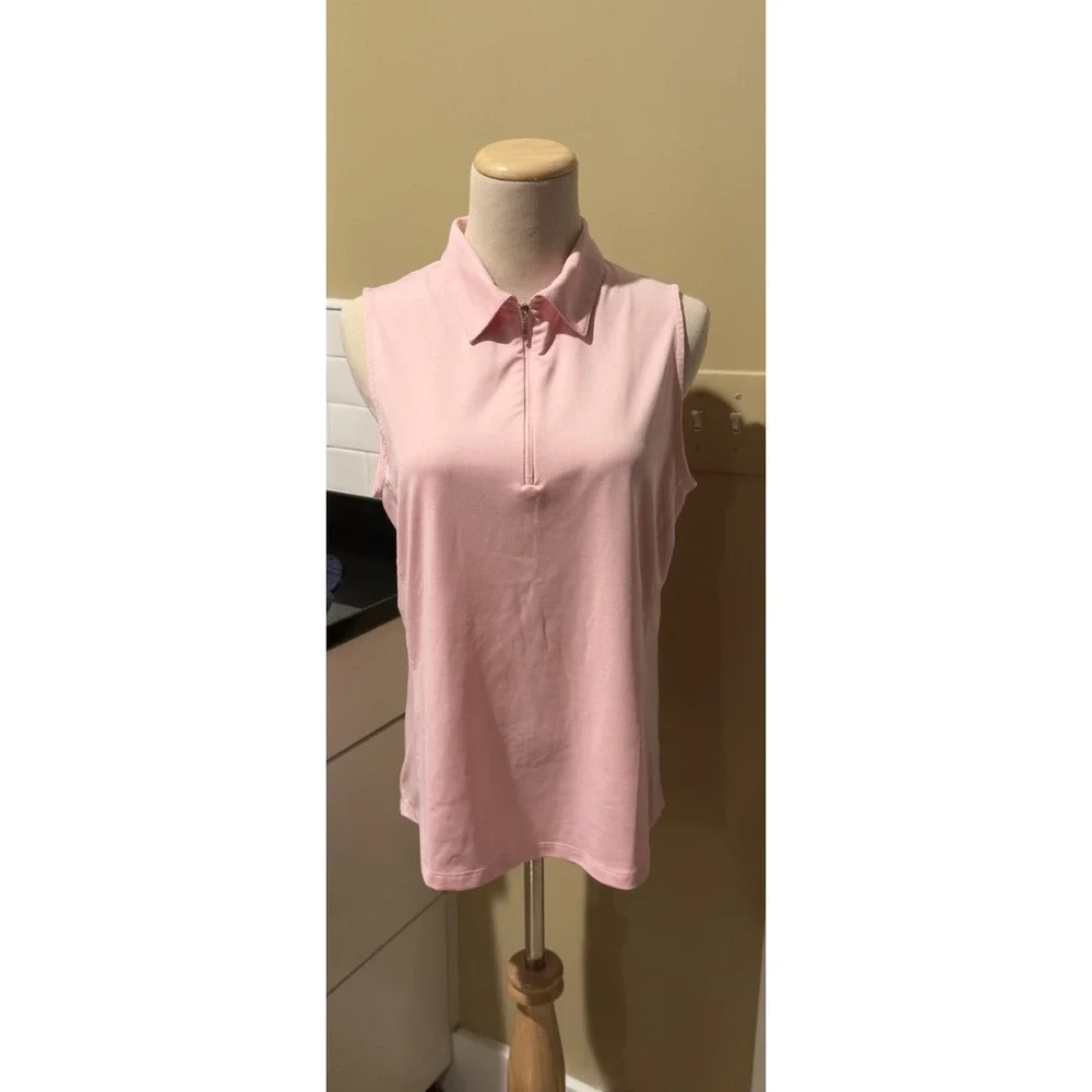 Golftini Sleeveless Quarter Zip‎ Stretch Golf Polo Light Pink Fashion Style Lg