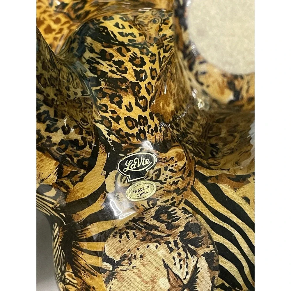 VTG La‎ Vie 3 Piece Elephant, Vase, Tissue HolderSafari Patchwork Glazed Ceramic