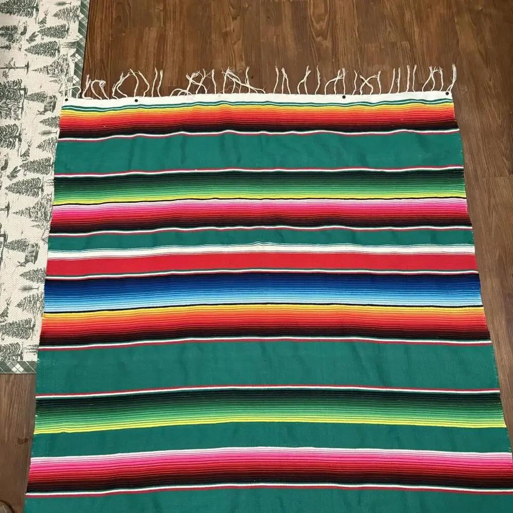 NWOT Vintage Mexican Serape‎ Saltillo Blanket Woven Stripes Southwest Wool 76x47