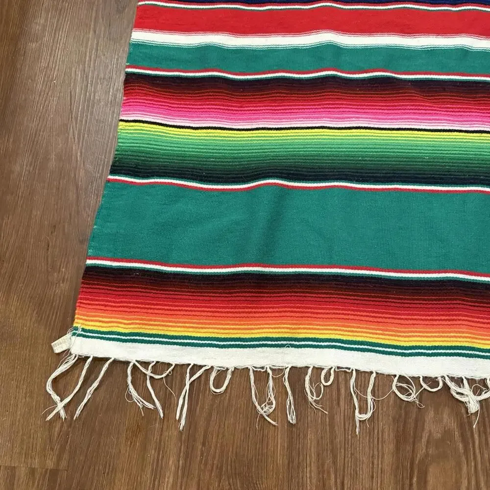 NWOT Vintage Mexican Serape‎ Saltillo Blanket Woven Stripes Southwest Wool 76x47