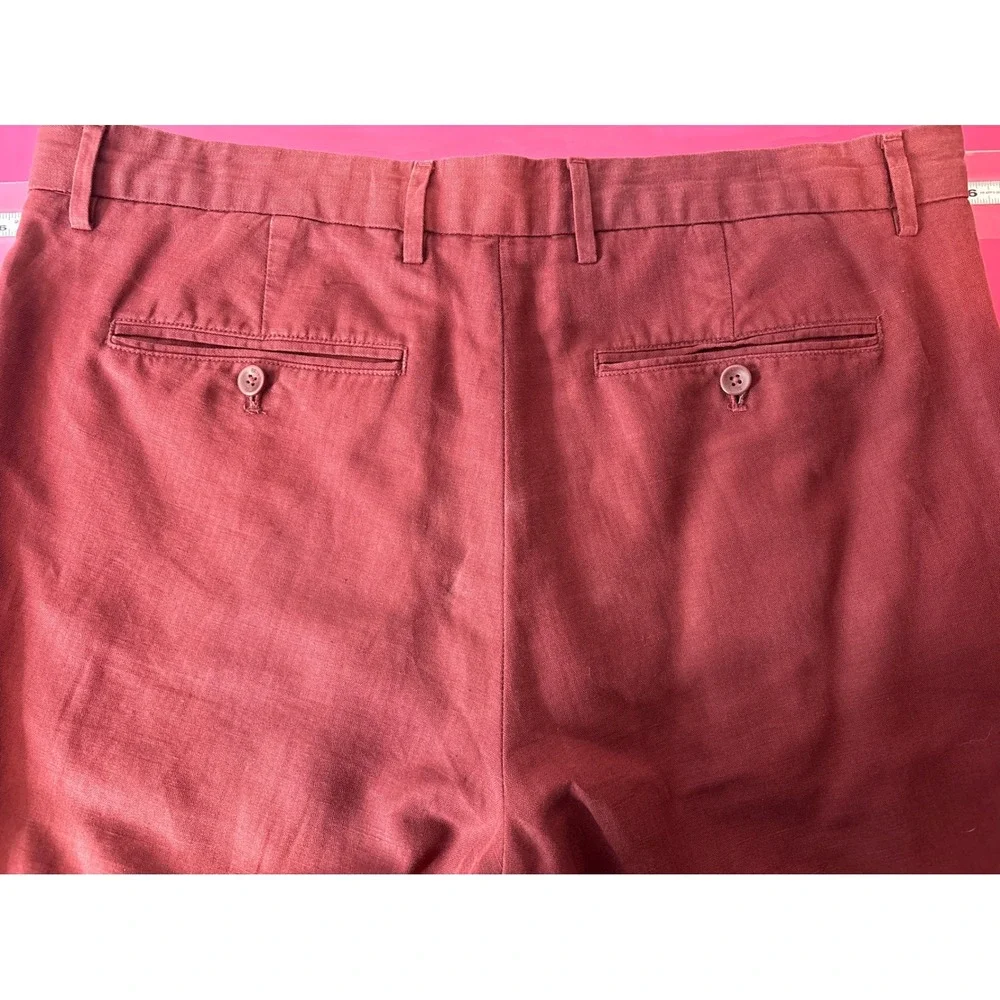 Banana Republic Mens Aiden Fit Red Burgundy Herringbone Pants‎ Sz 35x30 Casual
