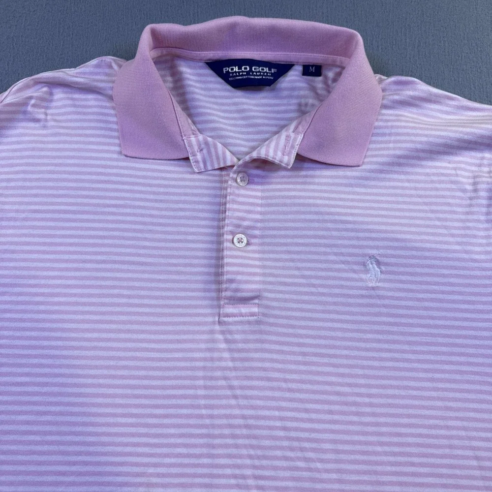 Polo Ralph Lauren Men's Pink White Stripe Cotton Polo Shirt Sz M