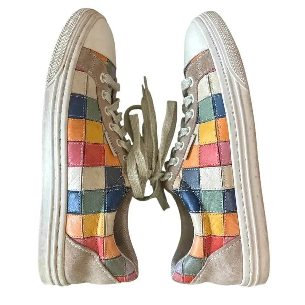 Tory Burch Patchwork Sneakers Rainbow Leather Court‎ Shoes 7