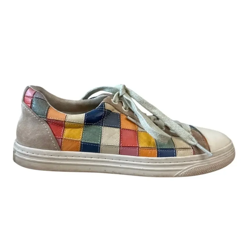 Tory Burch Patchwork Sneakers Rainbow Leather Court‎ Shoes 7