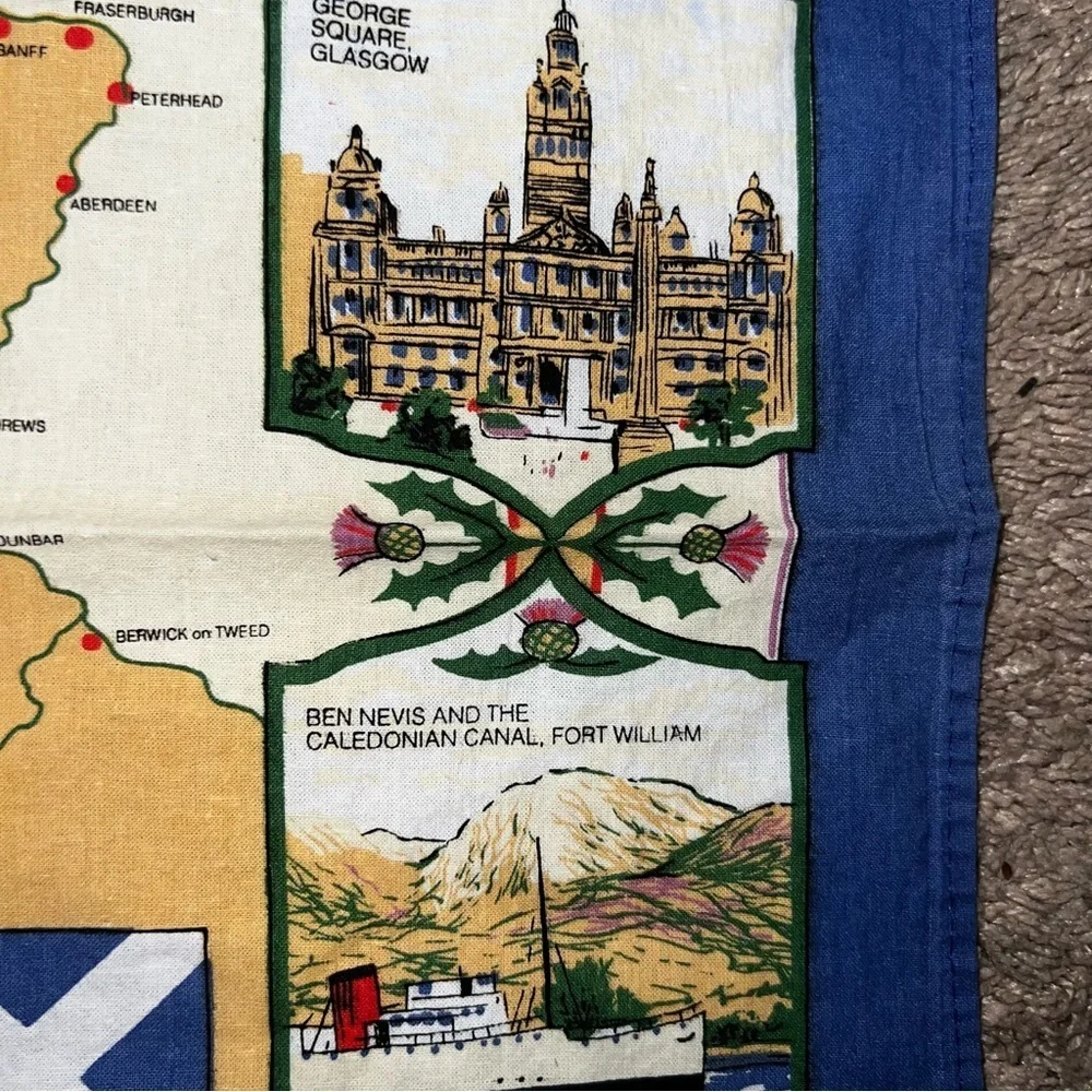 Scotland Tea Towel with Map and Landmarks 22”x18”